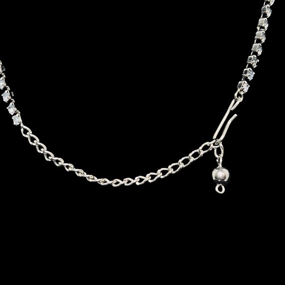 Silver Tone And Blue Rhinestone Choker Necklace (4869) - Picture 6 of 7